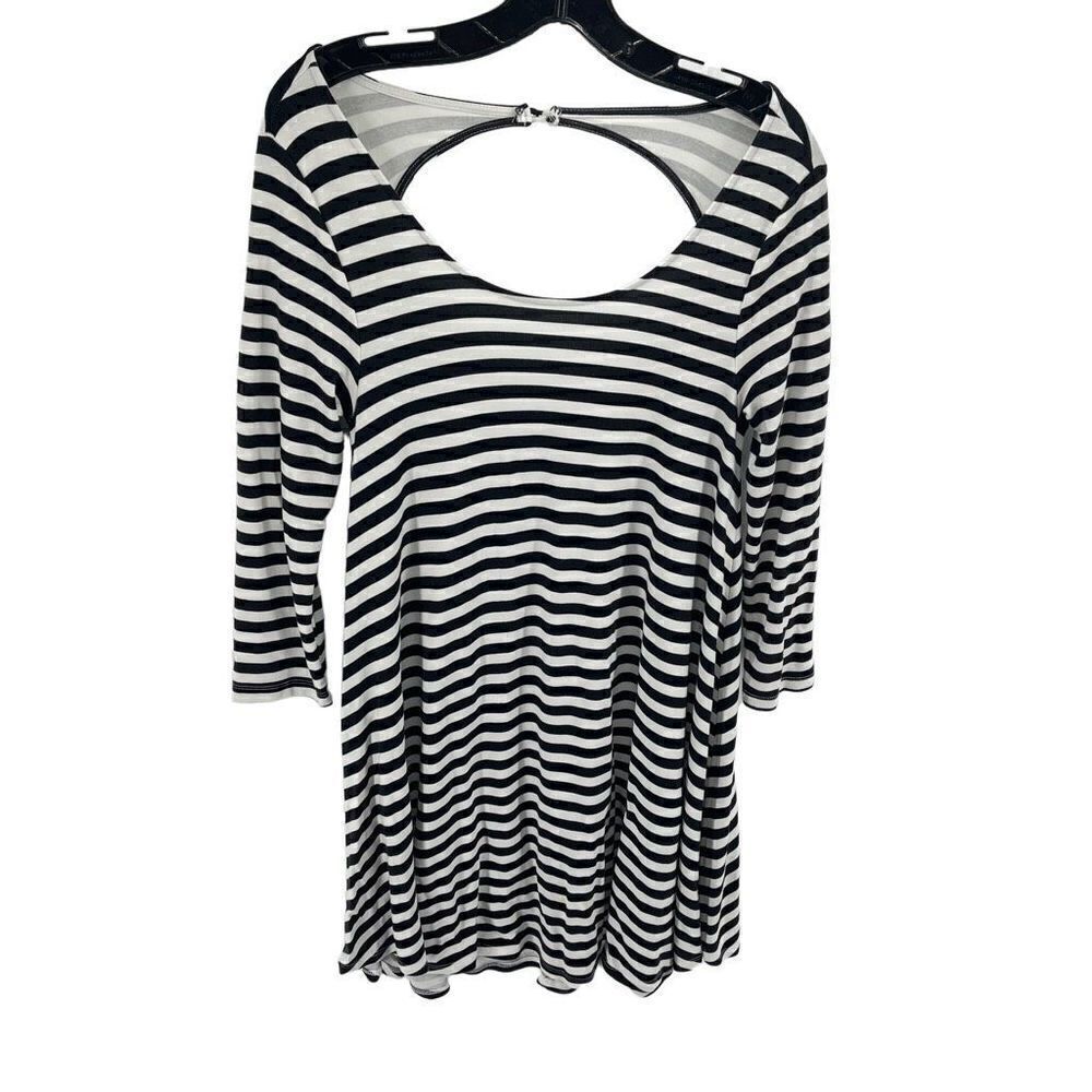 American Eagle Womens Striped Dress Cutout Back Stretch White Black Medium